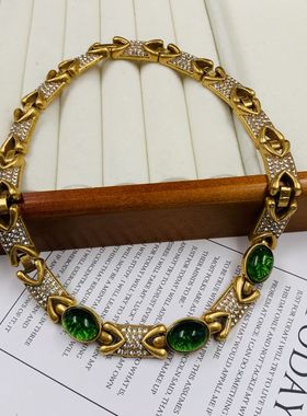 中古vintage镶琉璃通勤款优雅项链 复古设计感宫廷风轻奢项链