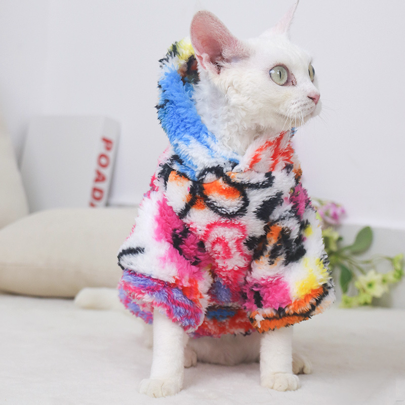 无毛猫衣服斯芬克斯德文宠物猫咪秋冬保暖双面绒软糯舒适嘻哈外套