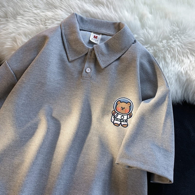 ins翻领男生设计感华夫格polo衫 港大侠Polo衫