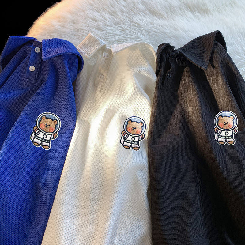 ins翻领男生设计感华夫格polo衫 港大侠Polo衫