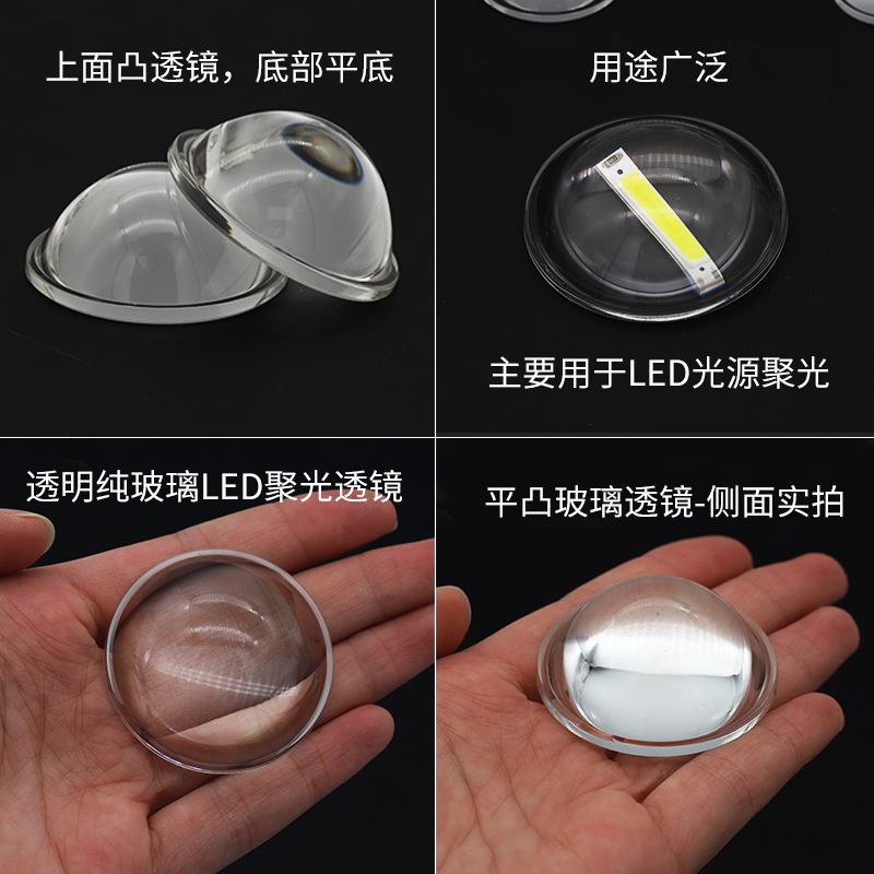 led透镜光学玻璃聚光28 30 38 44 50 74 100mm平底凸透镜手电23mm - 图0