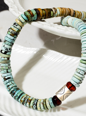 二梦三青【切斯特城墙】天然原矿湖北绿松石项链女算盘珠子锁骨链