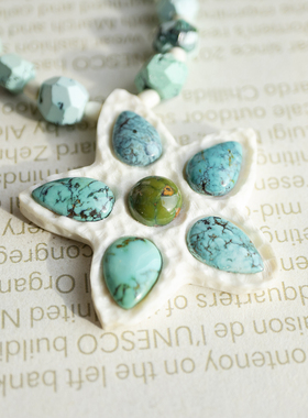 二梦三青【呼吸五十度蓝】天然高瓷原矿绿松石银饰项链女时尚百搭