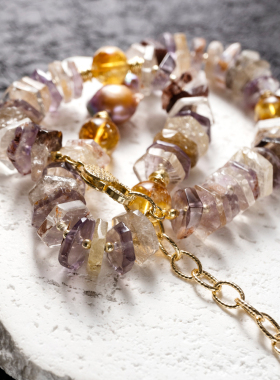 二梦三青【凤凰于飞】原创小众珍珠项链女水晶超七紫色黄色锁骨链