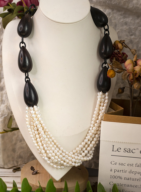 二梦三青【凯旋】天然珍珠项链女多层小米珠毛衣链皮绳长款中古风