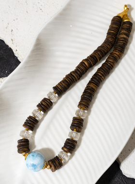 二梦三青【净化之旅】天然沉香奇楠木项链女海纹石时尚百搭锁骨链