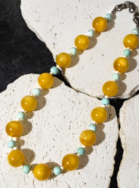 二梦三青【法老的公主】天然蜜蜡项链女时尚百搭绿松石锁骨链高级