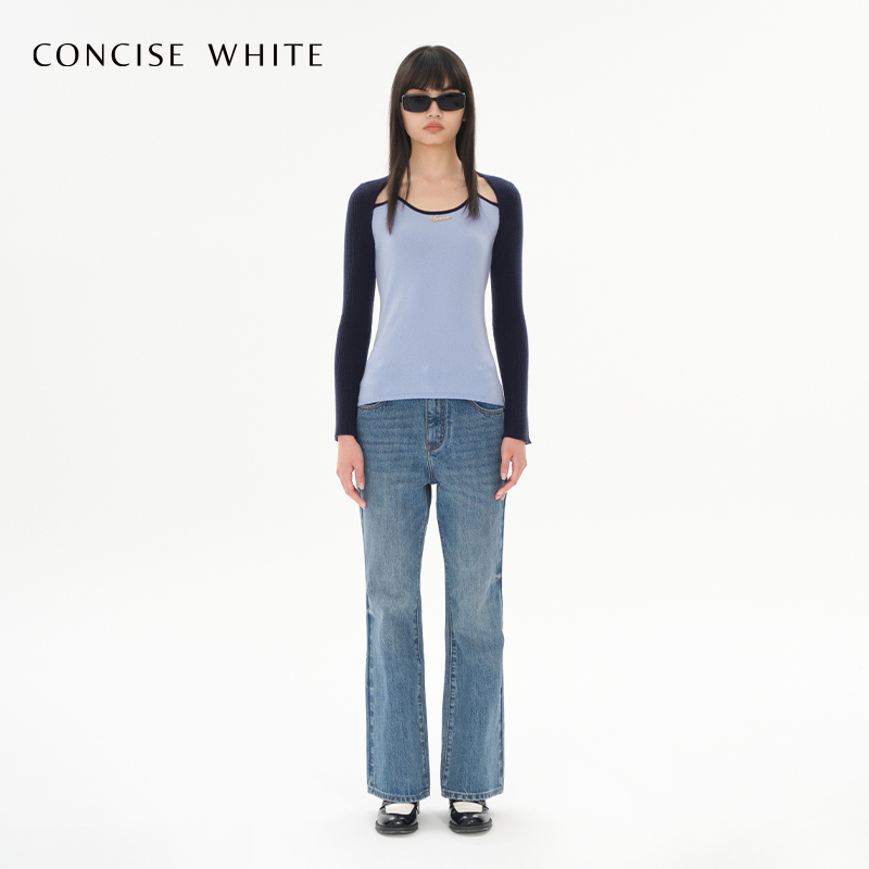 CONCISE-WHITE简白镂空假两件针织衫套头毛衣23秋新品设计师品牌