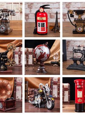 欧式创意复古灭火器电话亭摩托车放映机咖啡机帆船喇叭装饰品摆件