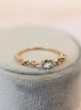 日系复古镶嵌海蓝钻宝石戒指