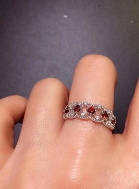 酒红色仿比克天然石榴石开口戒指
