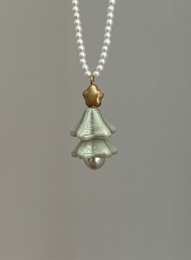 法式复古施家珍珠圣诞树项链