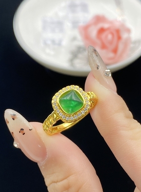 红刚玉祖母绿糖塔荧光灯变色戒指