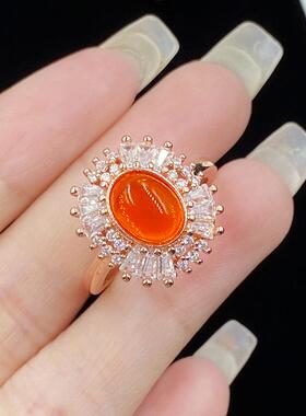 甜美气质芬达色新款椭圆戒指