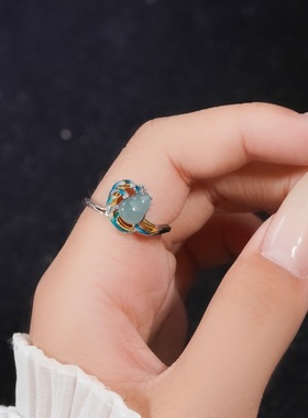 新中式天然蓝水翡翠阳绿戒指