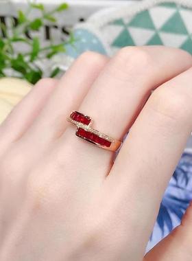 甜美镀18K玫瑰金色红宝石戒指