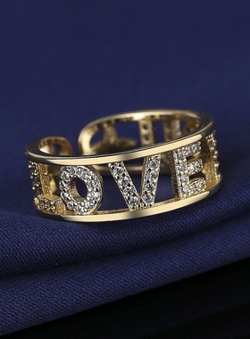欧美潮流英文字母LOVE镶钻戒指
