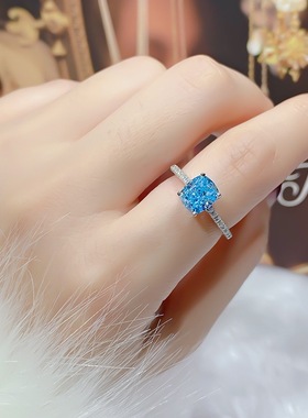 欧美星空切海蓝钻锆石冰花切戒指