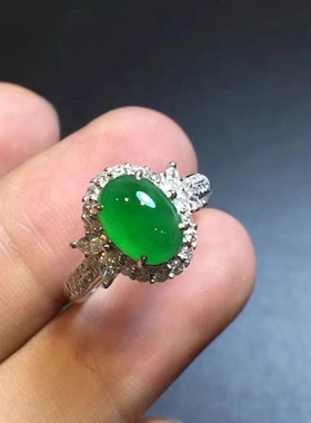 天然玉髓玻璃老坑种正阳绿戒指