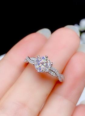 S925银莫桑石扭臂满钻戒指