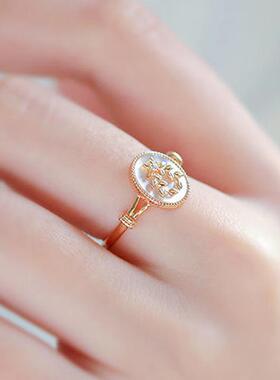 法式复古时尚天然贝珠橄榄叶戒指