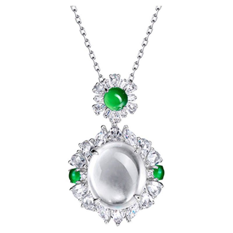 Natural ice transparent chrysoprase gray agate white jade set