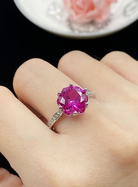 欧美流行3克拉镶嵌红刚玉戒指