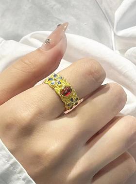 新中式花丝镶嵌烧蓝镀金麻花戒指