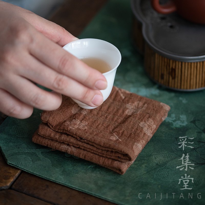 彩集堂 雅致纯棉小茶巾 禅意棉麻双层茶桌抹布吸水茶布垫洁方巾 - 图2