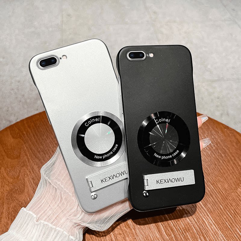适用苹果8plus手机壳新款高级感超薄磁吸无边框折叠支架壳iphone8磨砂不沾指纹防摔保护套7plus男女简约外壳
