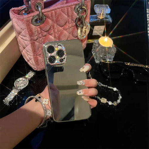 适用苹果16promax手机壳新款2025网红爆款iphone15奢华镜面壳14plus个性补妆镜13/12pro女款带手链ins保护套 - 图3