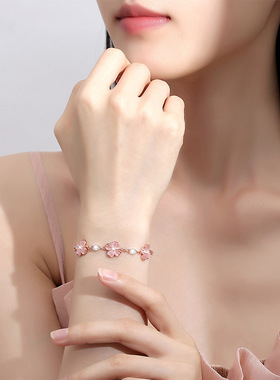 四叶草猫眼石手链女ins小众设计轻奢项链精致手饰品闺蜜学生礼物