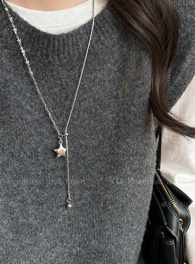 银色不对称星星抽拉项链女2026新款韩系长款小众高级毛衣链感配饰