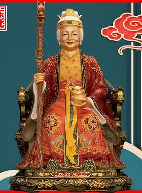 土地爷奶彩绘纯铜家用供奉摆件