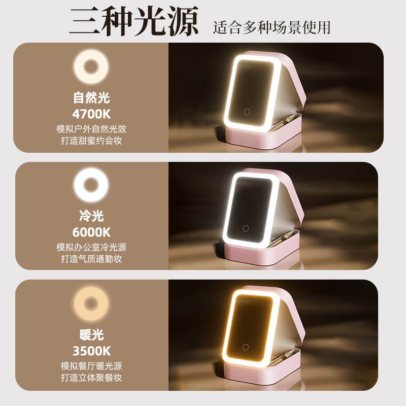 高级LED带灯镜子补妆化妆包女大容量出门旅行随身化妆品收纳箱包,淘宝优惠券,粉丝福利购,淘宝优惠卷