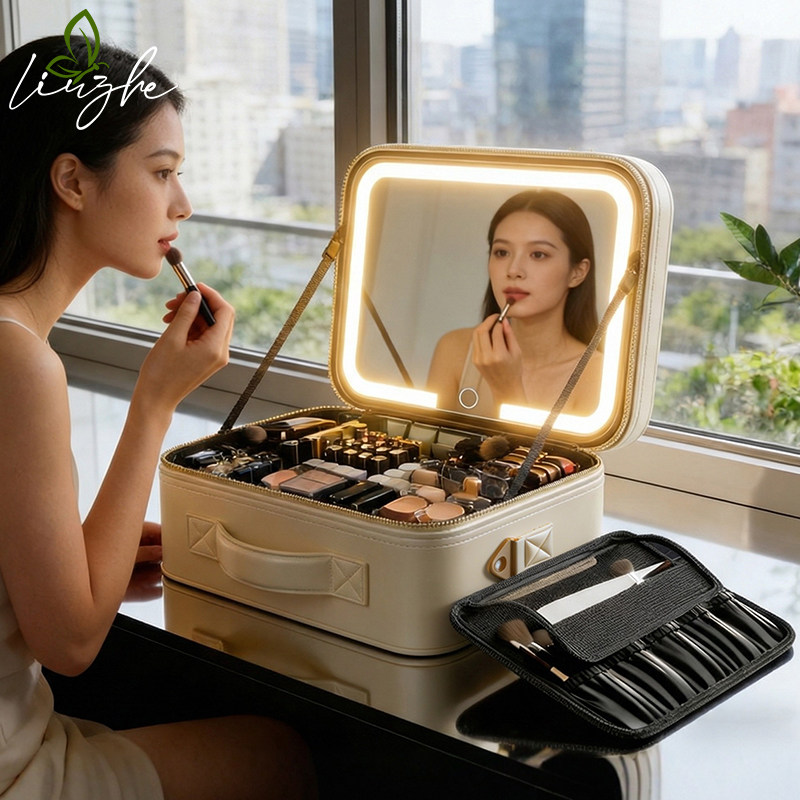 高级化妆箱带镜子化妆包大容量便携式出差旅行化妆品收纳手提箱,淘宝优惠券,粉丝福利购,淘宝优惠卷