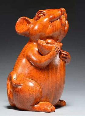 黑檀木雕老鼠摆件招财木质雕刻十