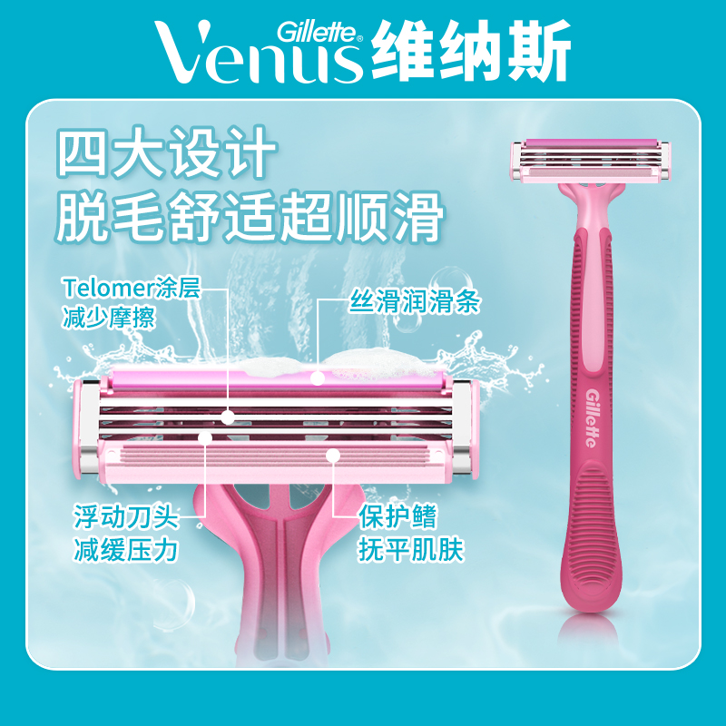 吉列venus维纳斯女士脱毛刀简悦手动刮毛刀剃毛刀实惠入门四支装 - 图1