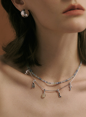 盐岛油画双层字母串珠DIY项链