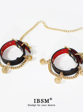 铃铛皮质手拷黑红柔软皮革手环