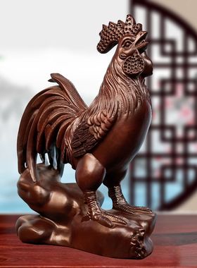 黑檀木雕鸡摆件实木雕刻大公鸡十二生肖鸡家居装饰品工艺品送礼品