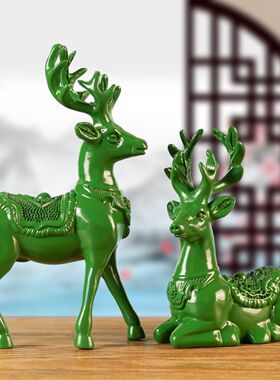 实木梅花鹿手工精雕精品一对鹿家居饰品风木雕摆件水新房乔迁送礼