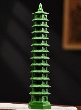 13层文昌塔木质家用木制十三层宝塔摆件绿色实木书房装饰品纯木头