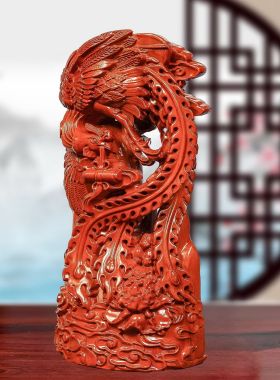 红花梨木实木雕刻凤凰摆件凤衔丹诏12生肖龙办公室装饰开业送礼品