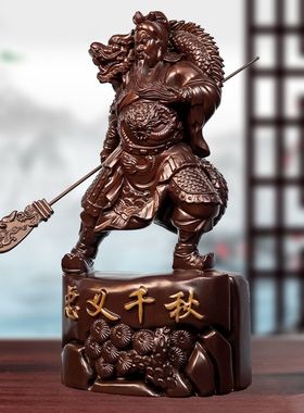 定制黑檀木木雕关公武财神关帝爷立刀摆件关二爷客厅公司开业送礼