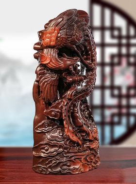 绿色实木雕凤凰摆件凤衔丹诏办公室家居装饰摆设开业送礼品风水用