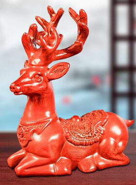 花梨木雕刻梅花鹿摆件实木双鹿客厅家居装饰品新房乔迁风水送礼物