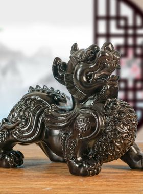 绿色实木雕刻钱貔貅实木客厅摆件家居皮丘木质店铺开业送礼品礼物