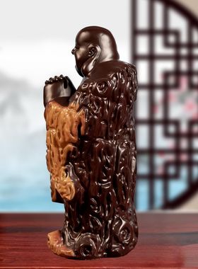 黑檀木雕弥勒佛摆件纯实木雕刻八方笑佛像工艺红木家居玄关送礼品