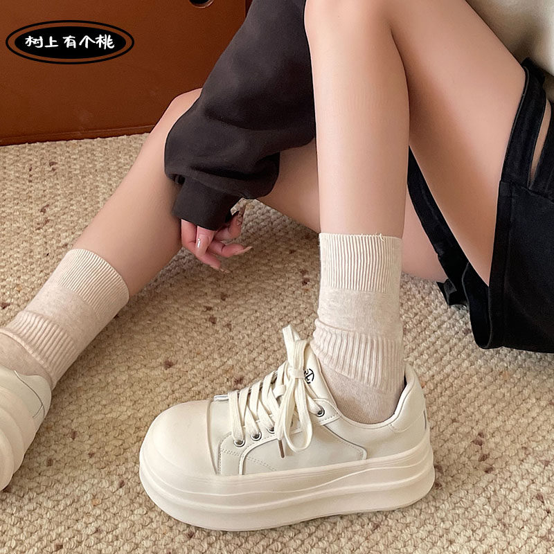 树上有个桃厚底板鞋女2025秋季新款百搭运动休闲面包鞋增高小白鞋,淘宝优惠券,粉丝福利购,淘宝优惠卷